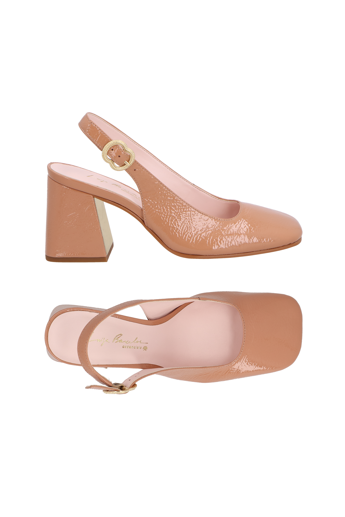 SAPATO MARY JANE EM VERNIZ BEGE BLUSH DE SALTO ALTO COM FERRAGEM EQUESTRE