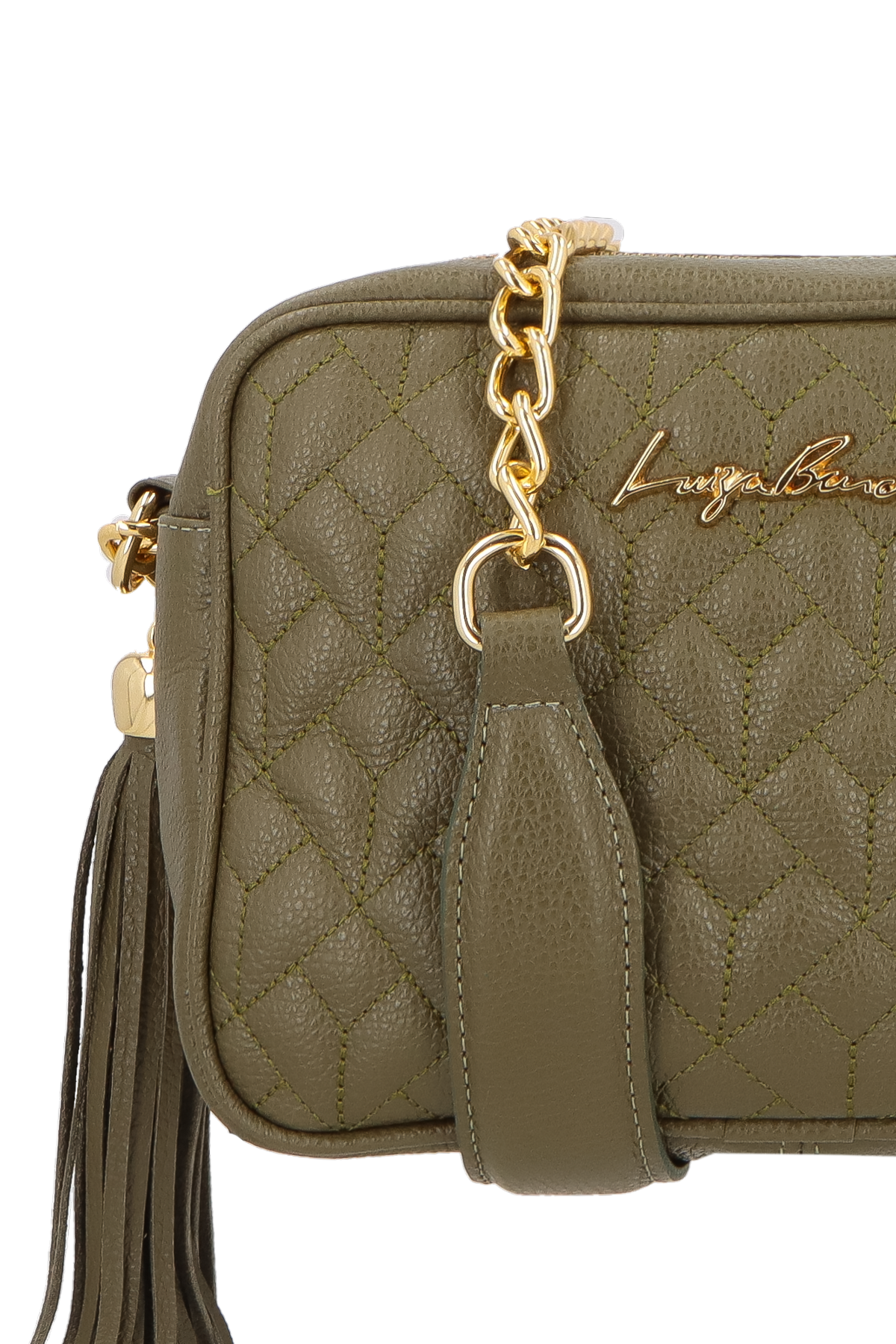 BOLSA MÉDIA EM COURO VERDE TOMILHO COM CORRENTE OURO