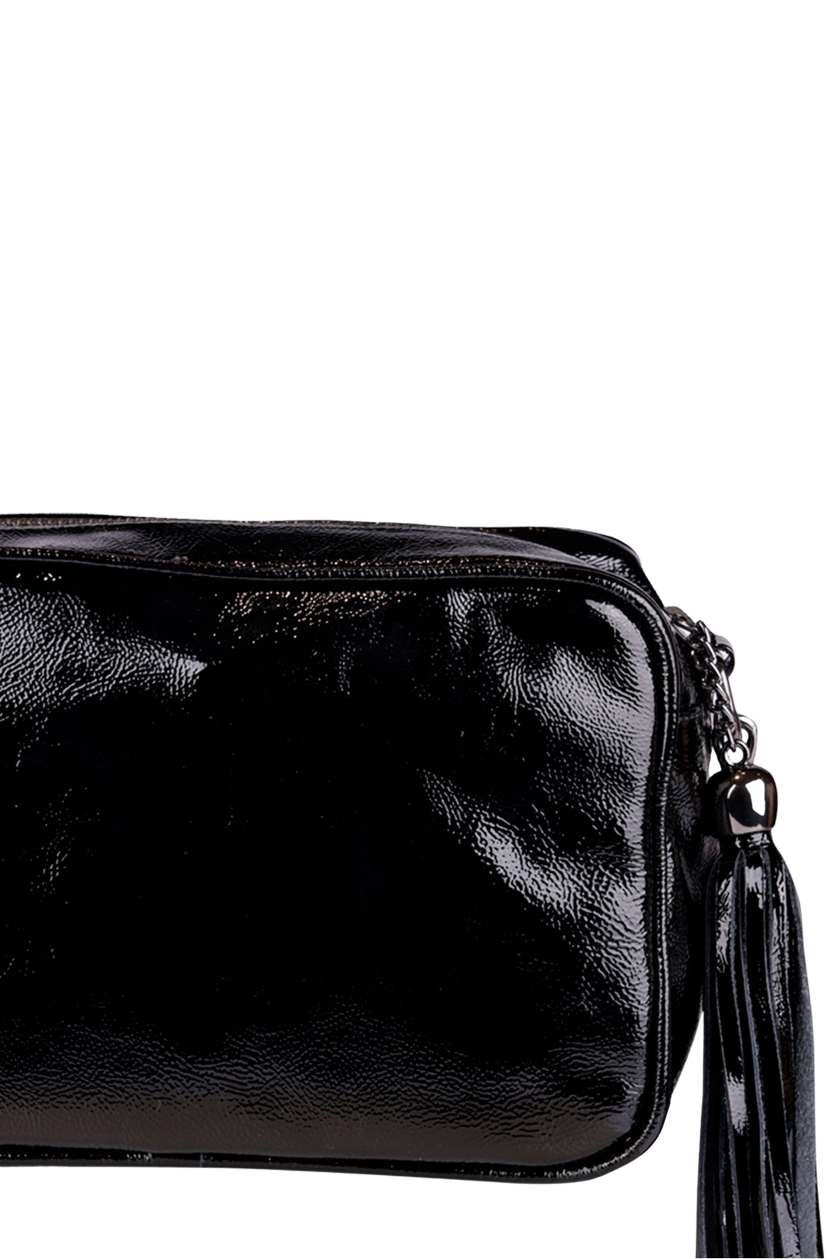 BOLSA MÉDIA CLÁSSICA ALÇA CORRENTE VERNIZ PRETA