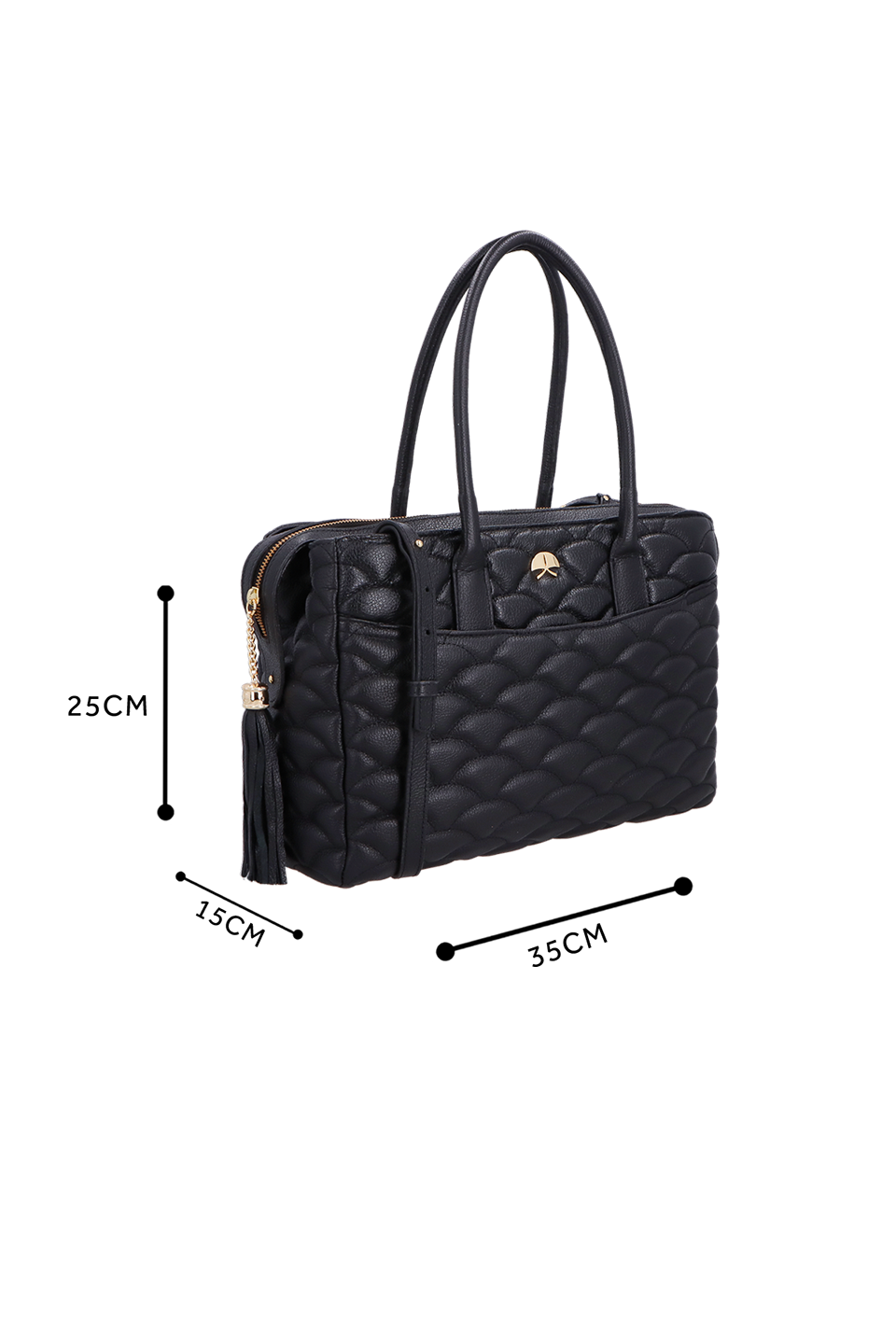 BOLSA MÉDIA EM COURO PRETO COM MATELASSÊ CALIANDRA