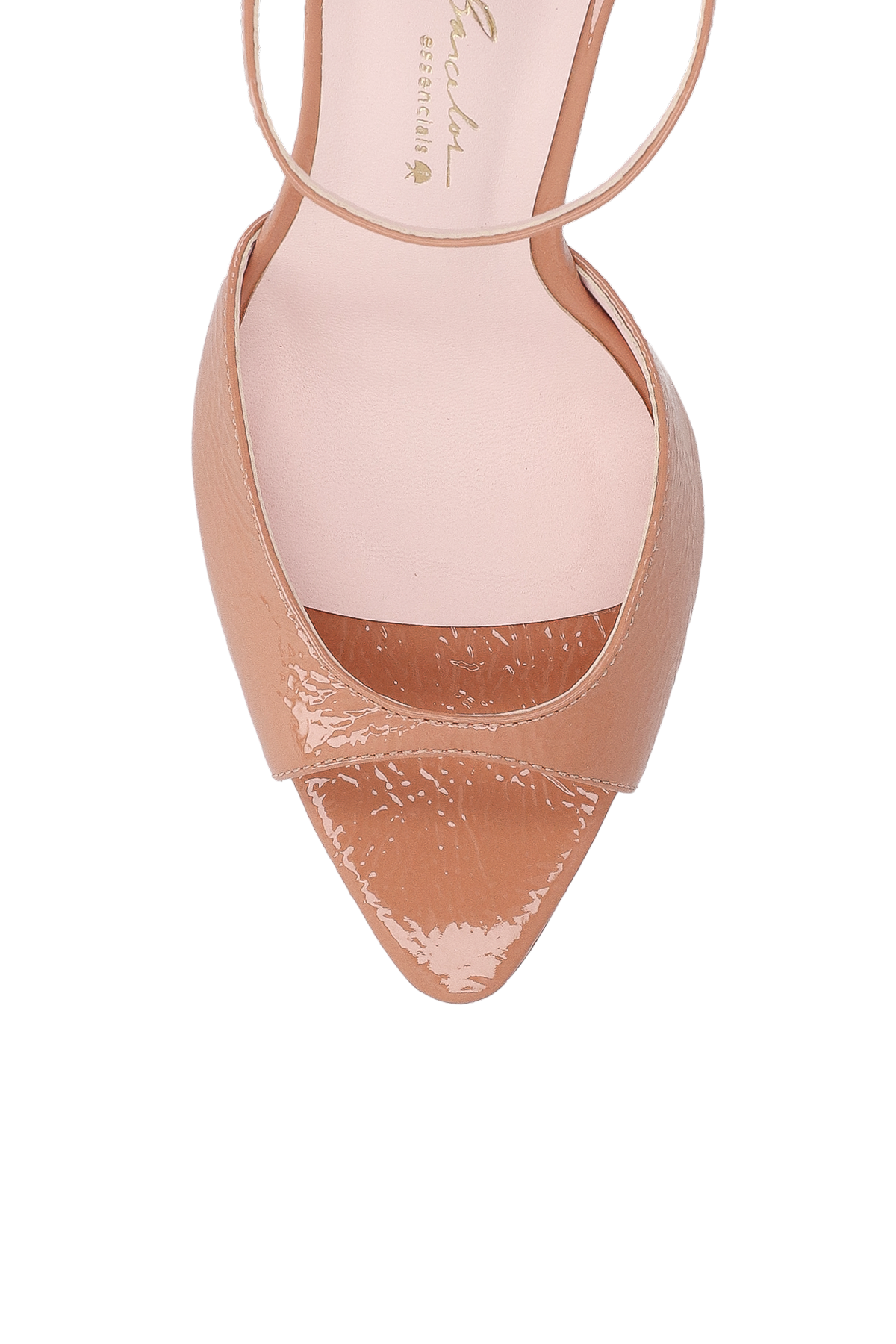 SANDÁLIA DE SALTO COM TIRA FRONTAL EM VERNIZ BEGE BLUSH
