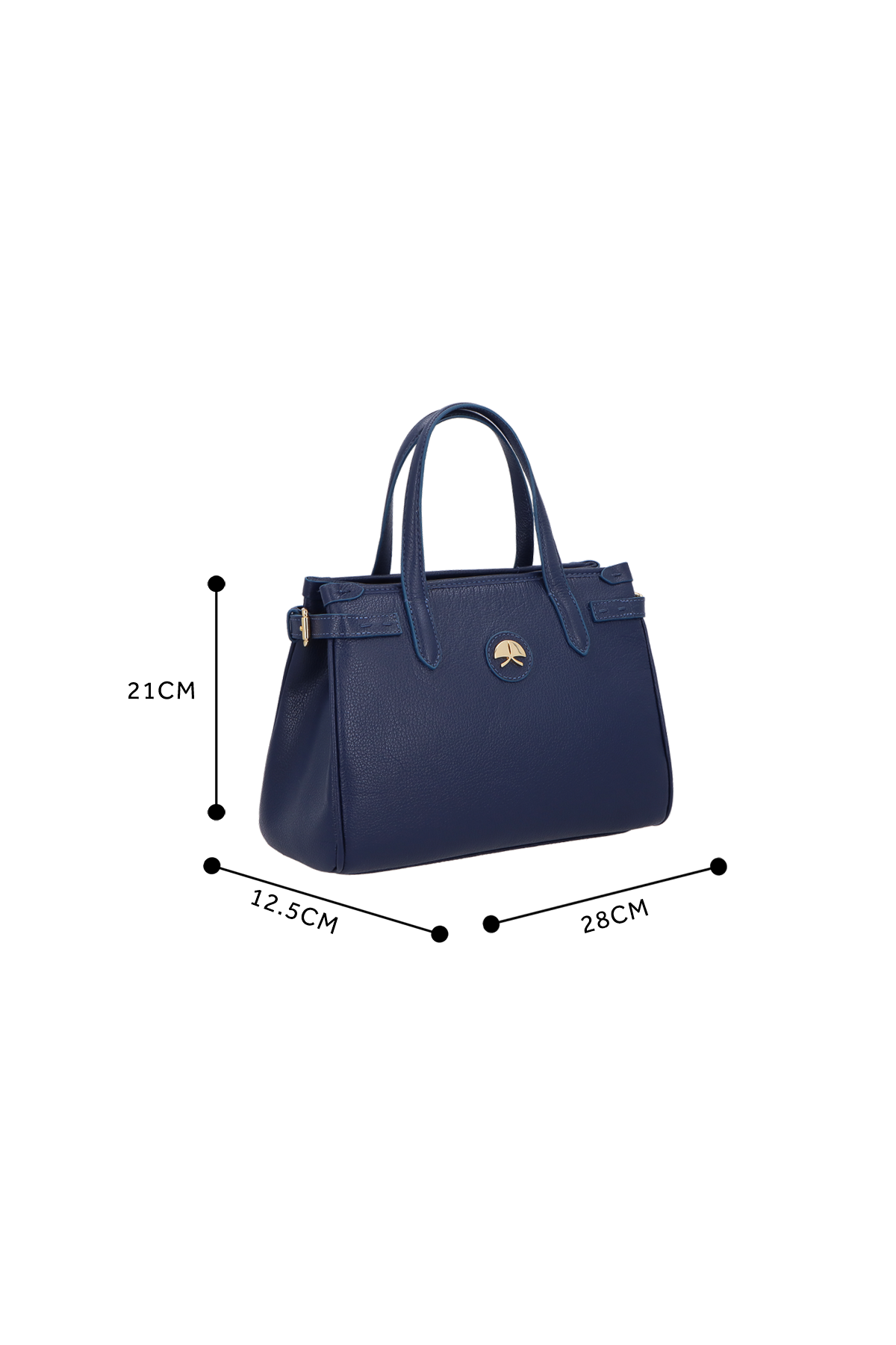 BOLSA MÉDIA EM COURO AZUL COM ALÇA ESTRUTURADA