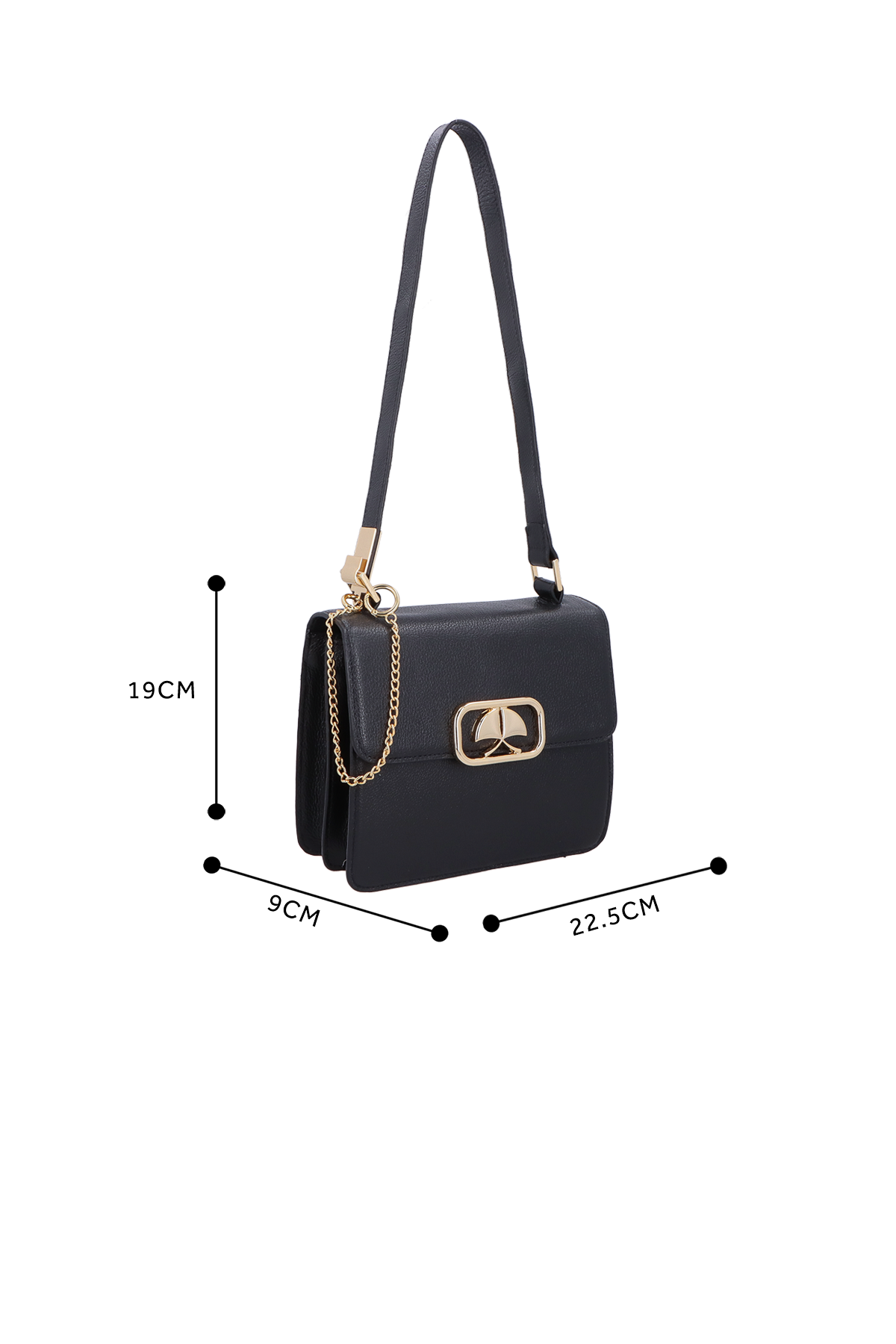 BOLSA TRANSVERSAL PEQUENA PRETA EM COURO