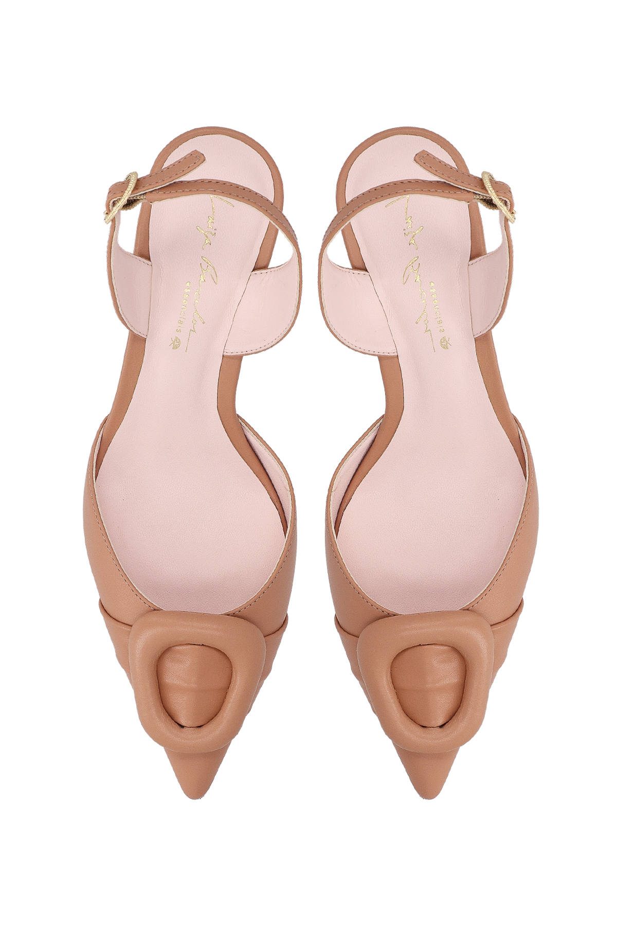SCARPIN SLINGBACK ENFEITE ACOLCHOADO EM COURO BEGE BLUSH