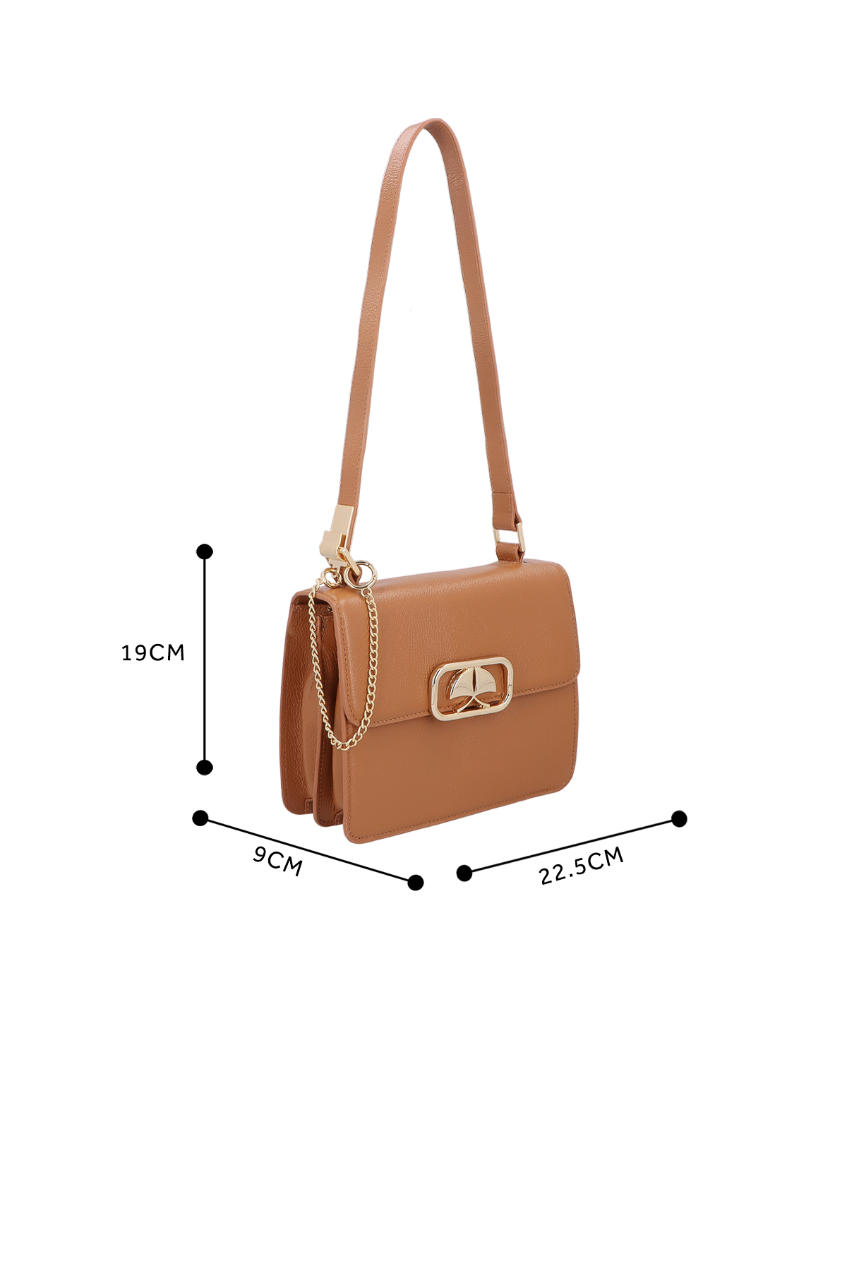 BOLSA TRANSVERSAL PEQUENA CARAMELO EM COURO
