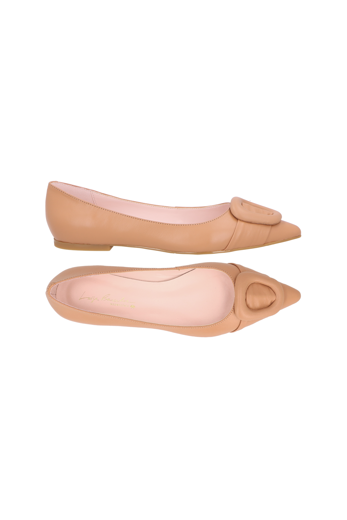 SAPATILHA EM COURO BEGE BLUSH COM ENFEITE ACOLCHOADO