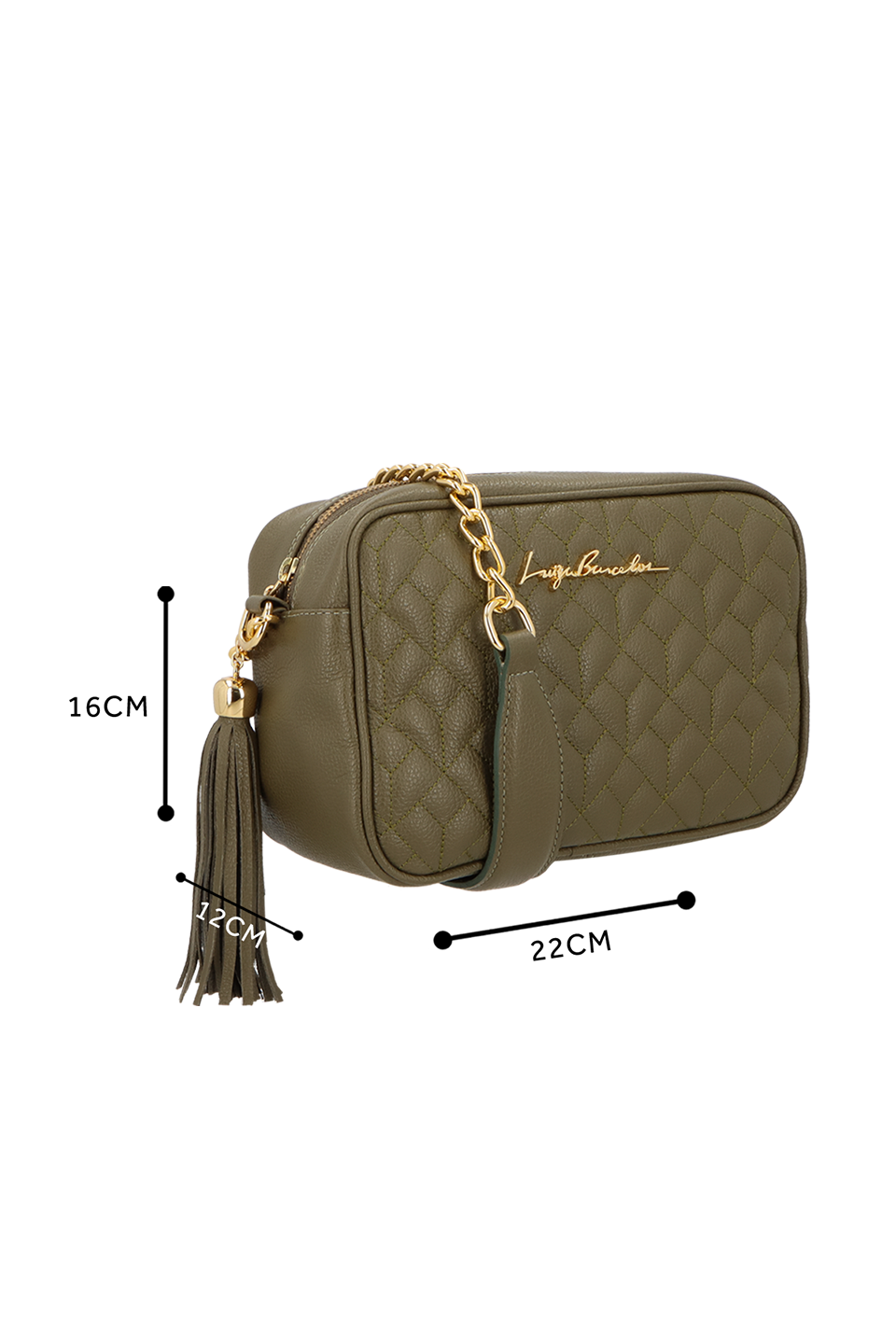 BOLSA MÉDIA EM COURO VERDE TOMILHO COM CORRENTE OURO