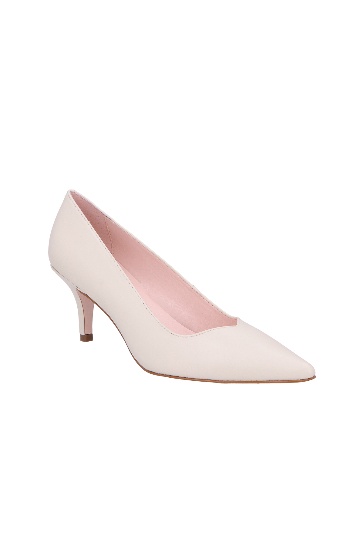 SCARPIN EM COURO OFF WHITE DE SALTO FINO MÉDIO E BICO FINO