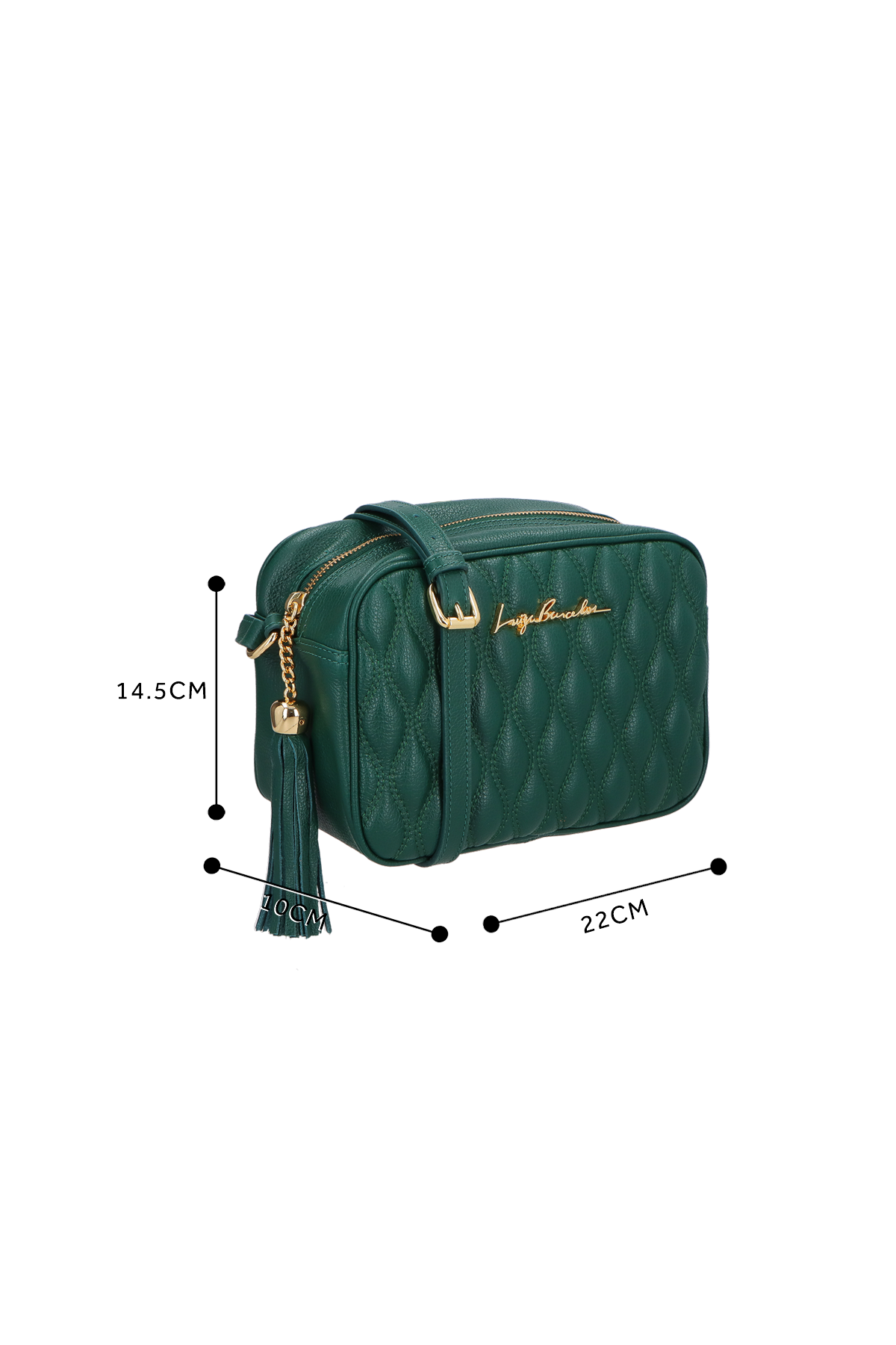 BOLSA MÉDIA EM COURO ESMERALDA COM MATELASSÊ E PINGENTE