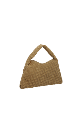 BOLSA HOBO EM CAMURÇA TRESSÊ VERDE ASPARGO MÉDIA