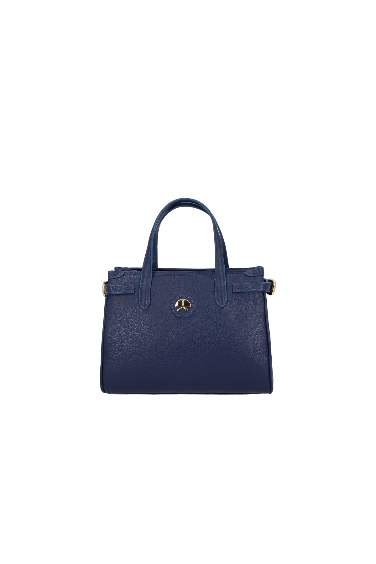 BOLSA MÉDIA EM COURO AZUL COM ALÇA ESTRUTURADA