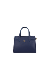 BOLSA MÉDIA EM COURO AZUL COM ALÇA ESTRUTURADA