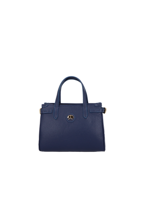BOLSA MÉDIA EM COURO AZUL COM ALÇA ESTRUTURADA