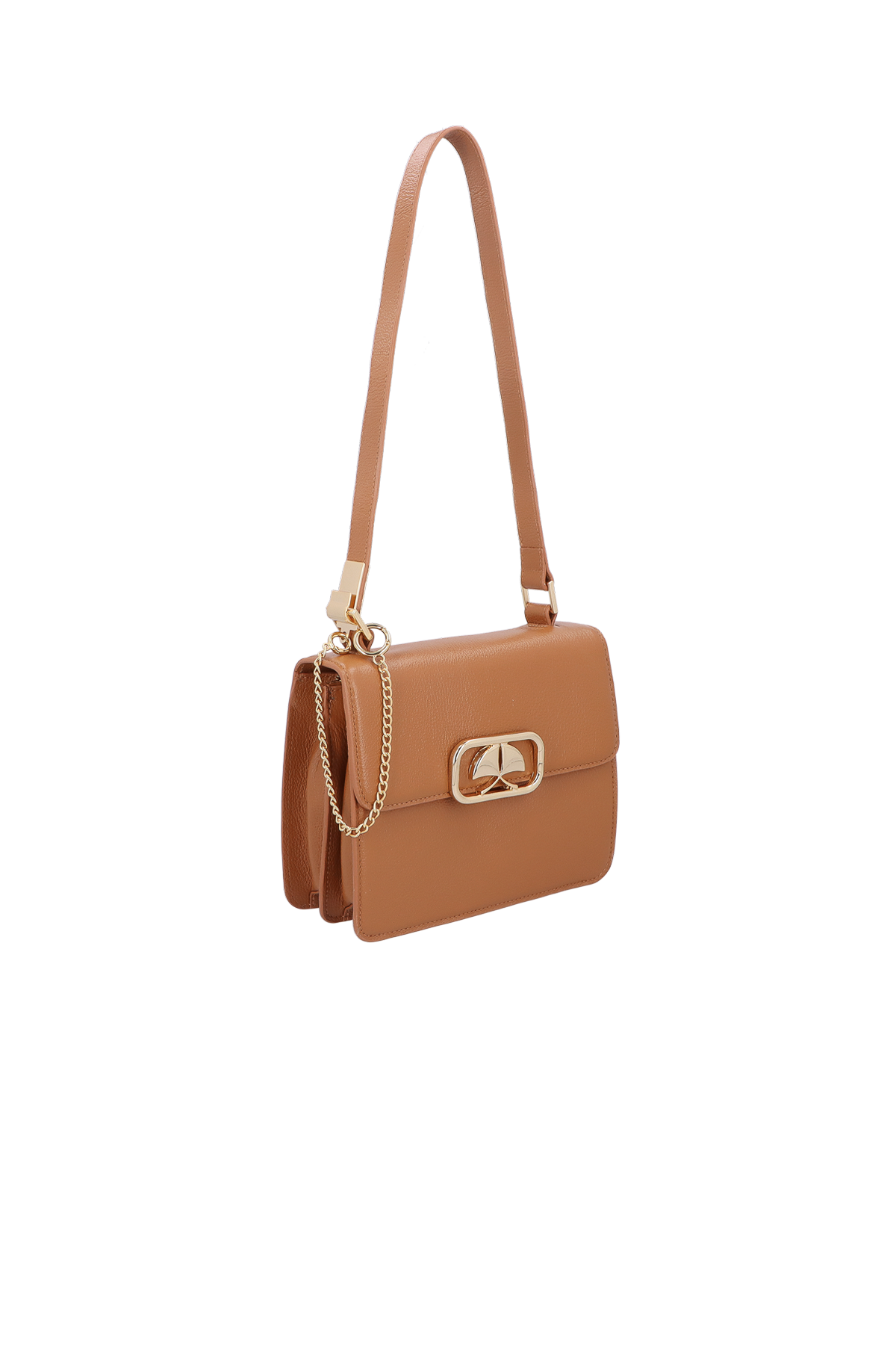 BOLSA TRANSVERSAL PEQUENA CARAMELO EM COURO