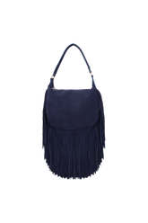 BOLSA MÉDIA EM CAMURÇA AZUL NAVAL COM FRANJAS