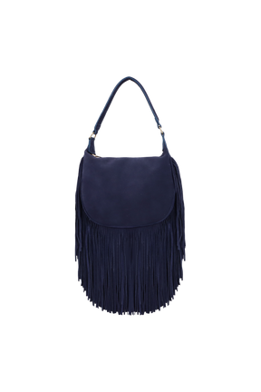 BOLSA MÉDIA EM CAMURÇA AZUL NAVAL COM FRANJAS