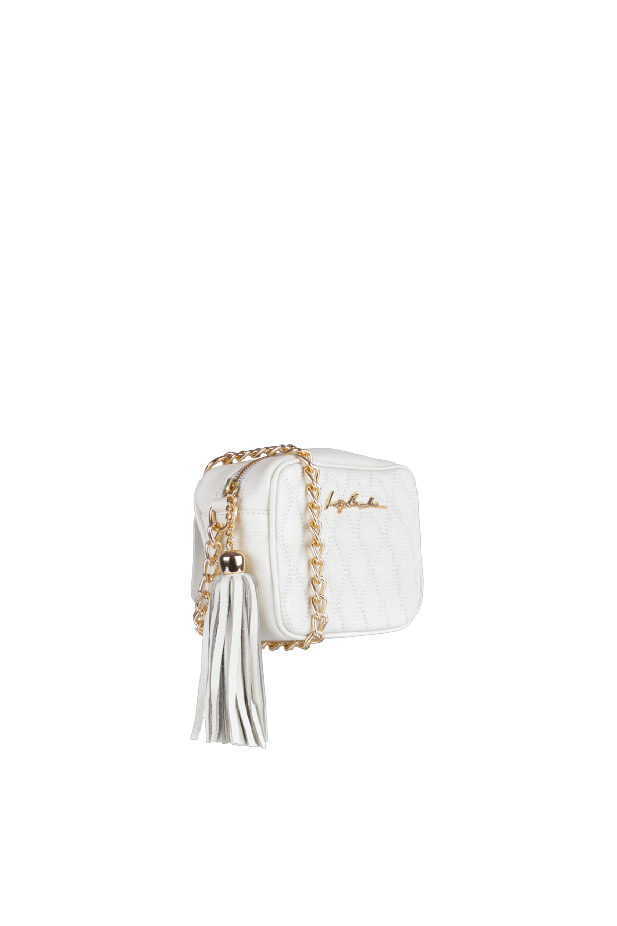 BOLSA CLÁSSICA EM COURO OFF WHITE E ALÇA DE CORRENTES PEQUENA