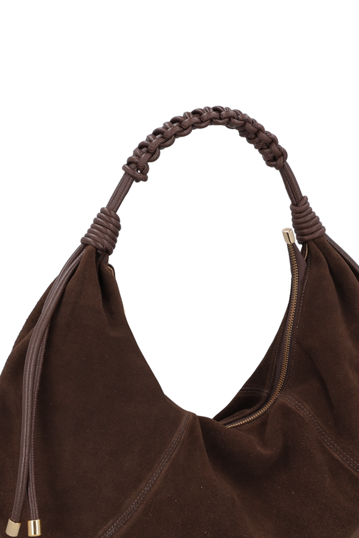 BOLSA EM CAMURÇA CAFÉ COM ENFEITE METÁLICO GRANDE