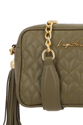 BOLSA MÉDIA EM COURO VERDE TOMILHO COM CORRENTE OURO