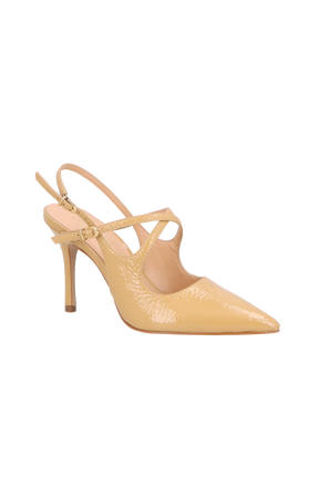 SCARPIN SLINGBACK EM VERNIZ AREIA COM SALTO FINO