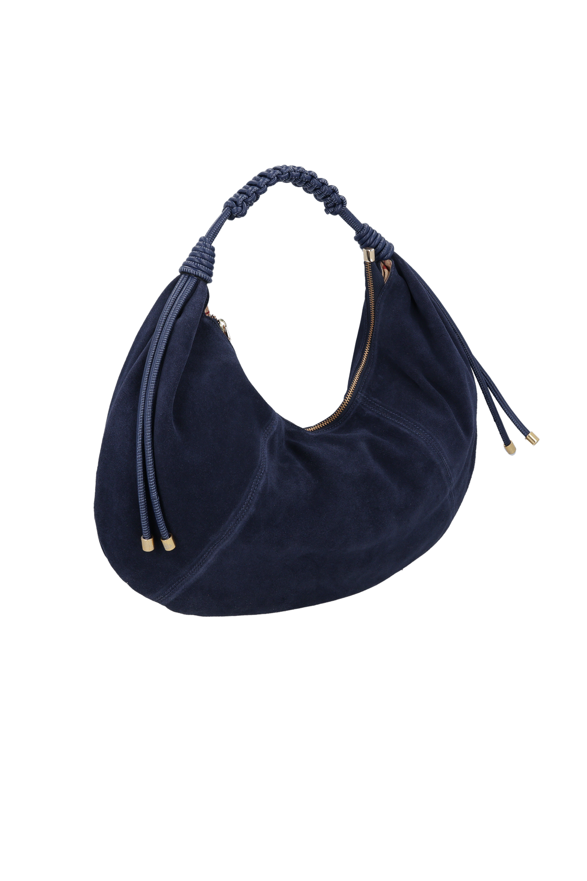 BOLSA EM CAMURÇA AZUL NAVAL COM ENFEITE METÁLICO GRANDE