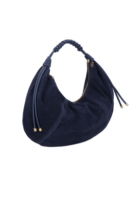 BOLSA EM CAMURÇA AZUL NAVAL COM ENFEITE METÁLICO GRANDE