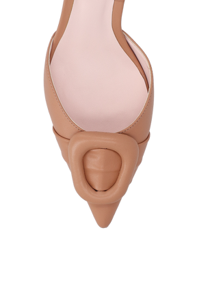 SCARPIN SLINGBACK ENFEITE ACOLCHOADO EM COURO BEGE BLUSH
