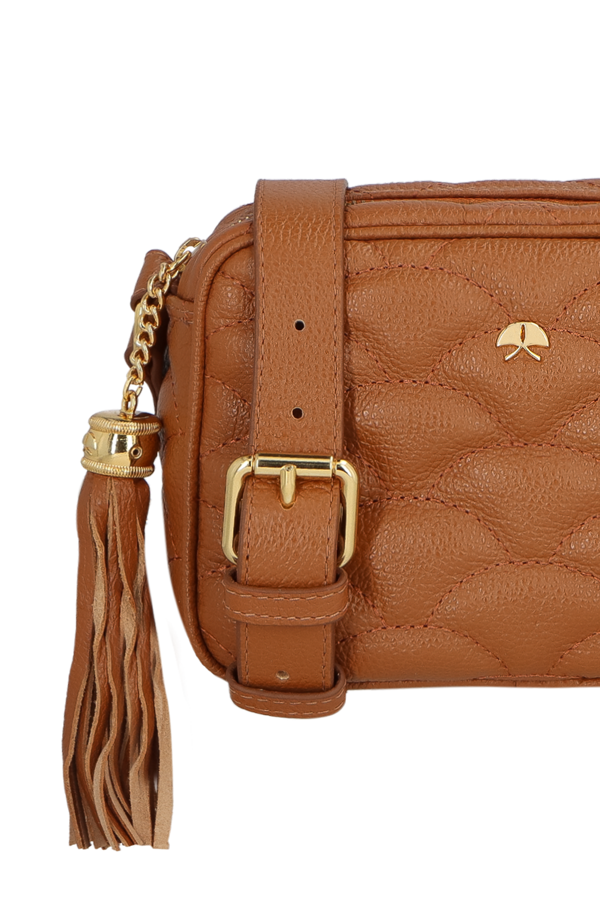 BOLSA PEQUENA EM COURO CARAMELO MATELASSÊ CALIANDRA