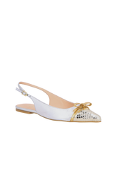 SAPATILHA SLINGBACK METALIZADO PRATA COM BICO OURO