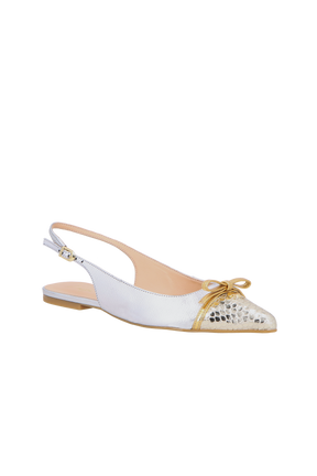 SAPATILHA SLINGBACK METALIZADO PRATA COM BICO OURO