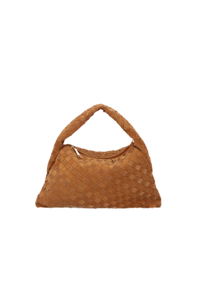 BOLSA HOBO EM CAMURÇA TRESSÊ CARAMELO MÉDIA