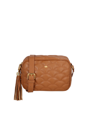 BOLSA MÉDIA EM COURO CARAMELO MATELASSÊ CALIANDRA
