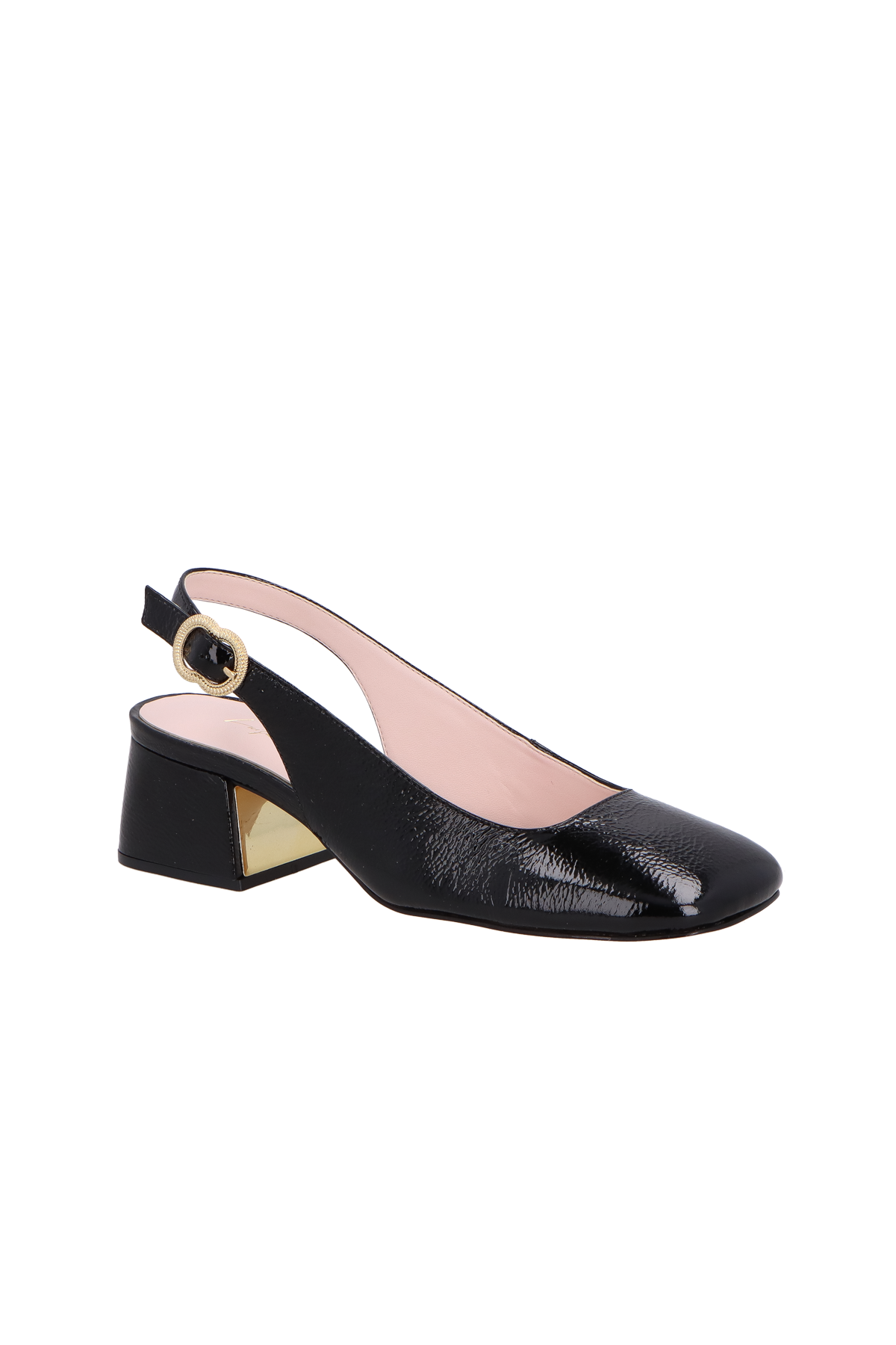 SCARPIN SLINGBACK DE SALTO BLOCO MÉDIO EM VERNIZ PRETO