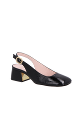 SCARPIN SLINGBACK DE SALTO BLOCO MÉDIO EM VERNIZ PRETO