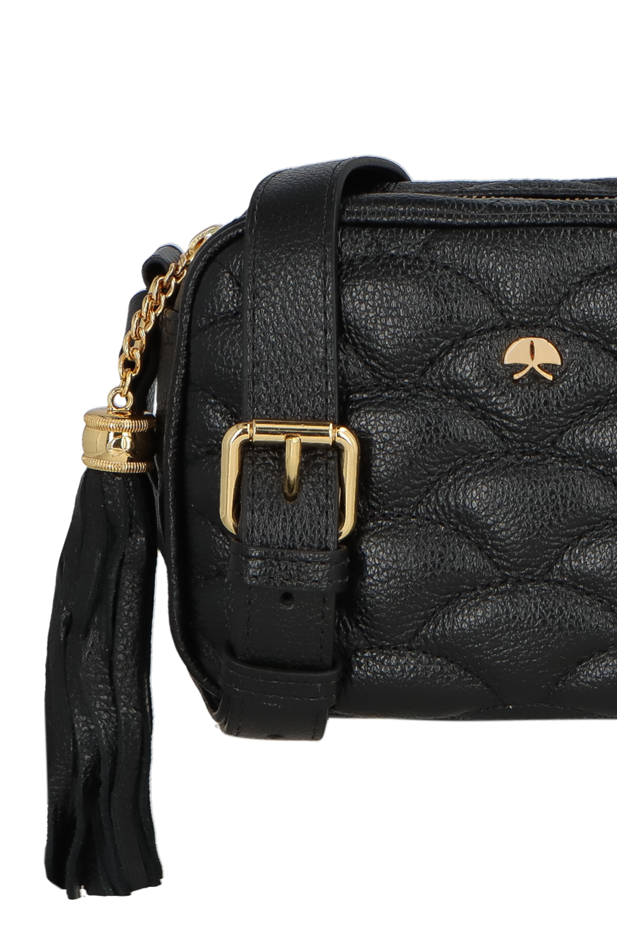 BOLSA PEQUENA EM COURO PRETO MATELASSÊ CALIANDRA