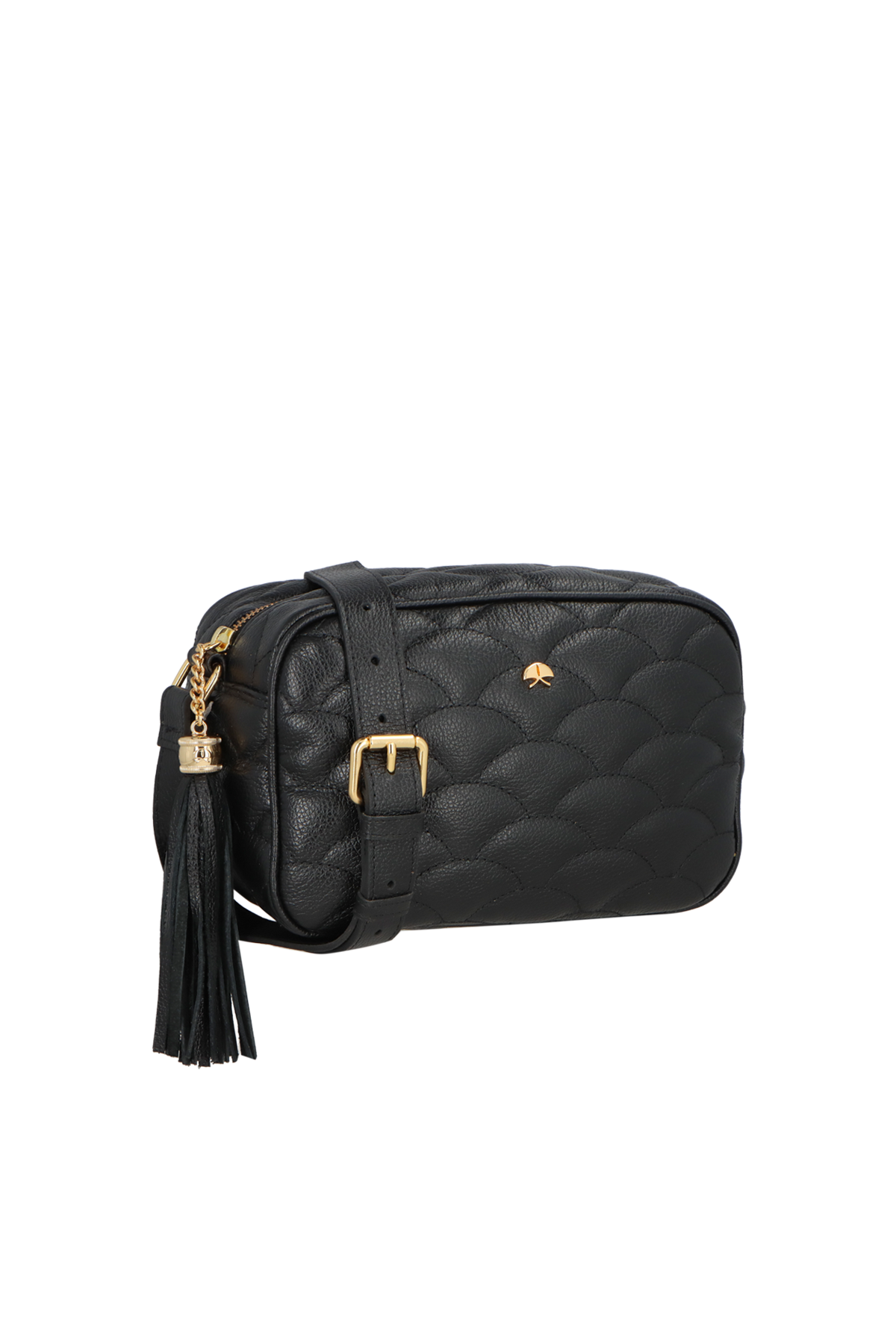 BOLSA MÉDIA EM COURO PRETO MATELASSÊ CALIANDRA