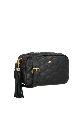 BOLSA MÉDIA EM COURO PRETO MATELASSÊ CALIANDRA