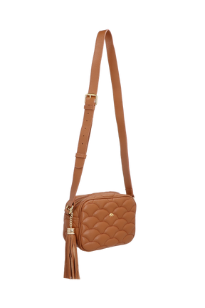 BOLSA PEQUENA EM COURO CARAMELO MATELASSÊ CALIANDRA