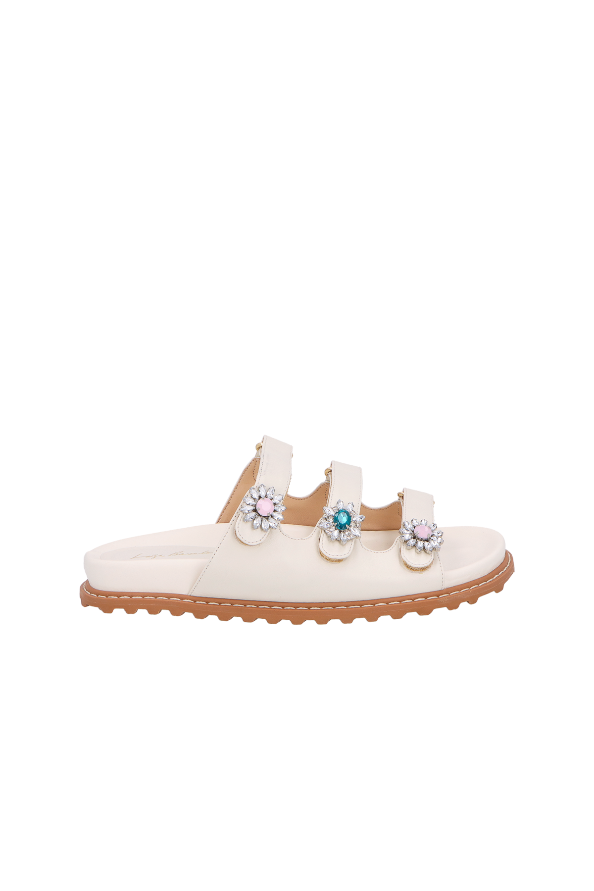 PAPETE TRATORADA EM COURO OFF WHITE COM FLORES CRISTAL
