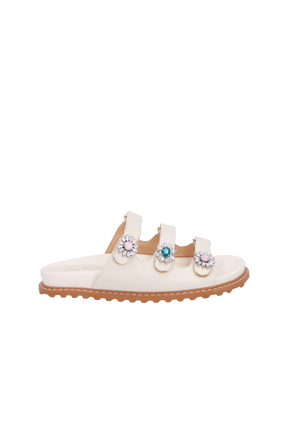 PAPETE TRATORADA EM COURO OFF WHITE COM FLORES CRISTAL