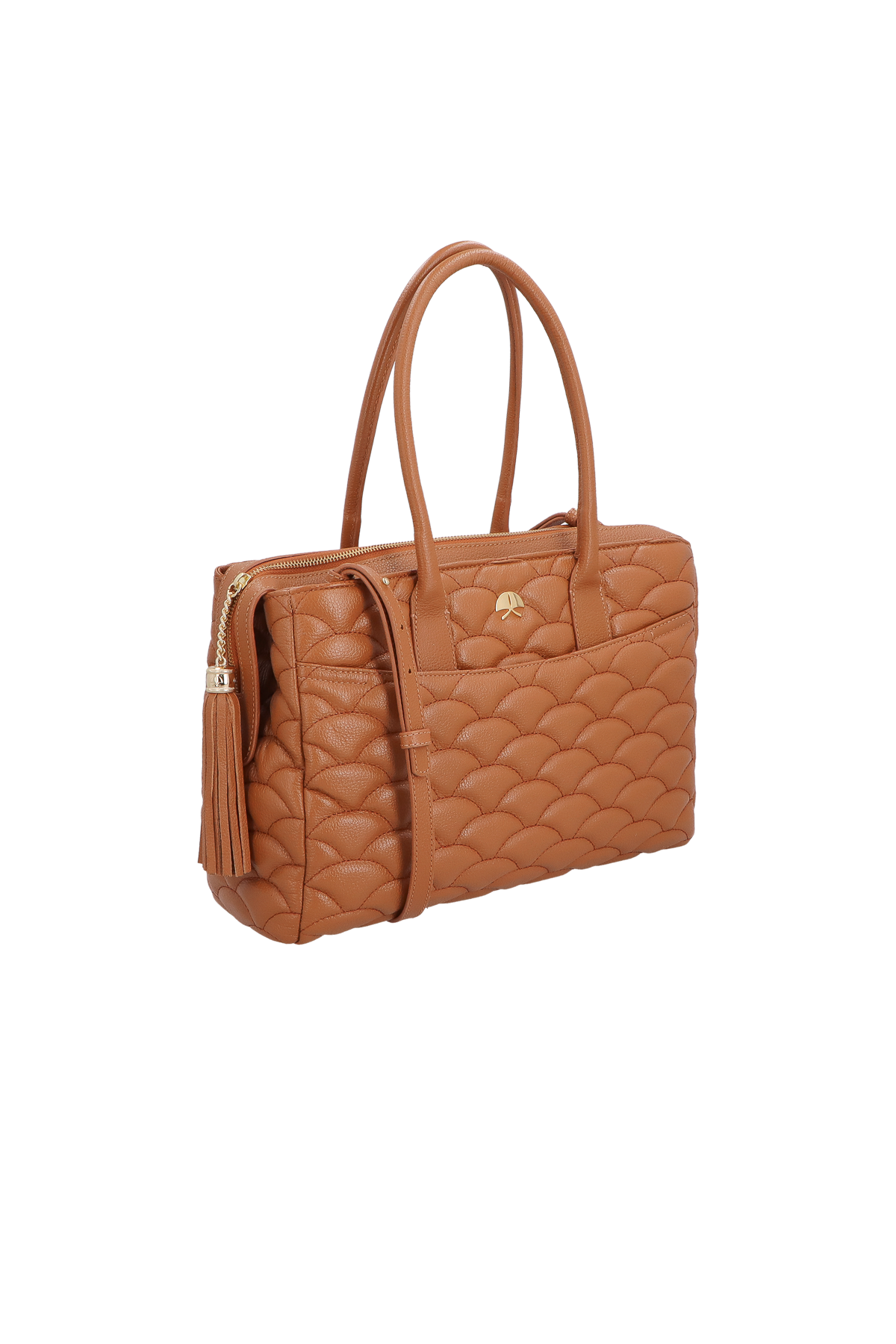 BOLSA MÉDIA EM COURO CARAMELO COM MATELASSÊ CALIANDRA