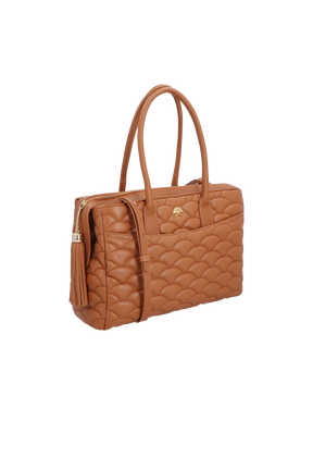 BOLSA MÉDIA EM COURO CARAMELO COM MATELASSÊ CALIANDRA