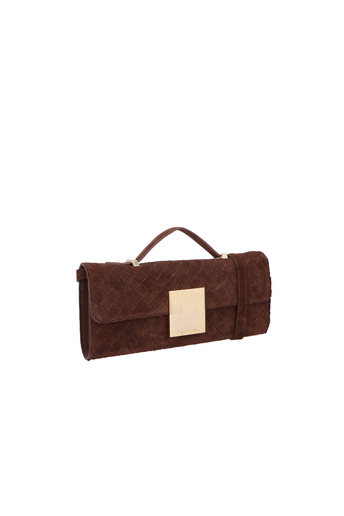 BOLSA MÉDIA EM CAMURÇA CAFÉ COM FECHO DOURADO