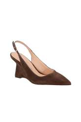 SCARPIN SLINGBACK EM CAMURÇA CAFÉ E SALTO ANABELA