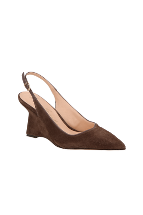 SCARPIN SLINGBACK EM CAMURÇA CAFÉ E SALTO ANABELA