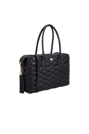 BOLSA MÉDIA EM COURO PRETO COM MATELASSÊ CALIANDRA