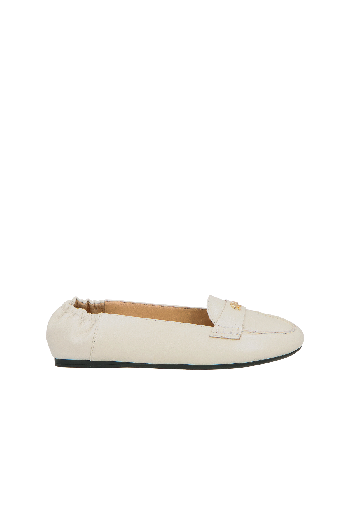 SLIPPER EM COURO OFF-WHITE COM ELÁSTICO TRASEIRO