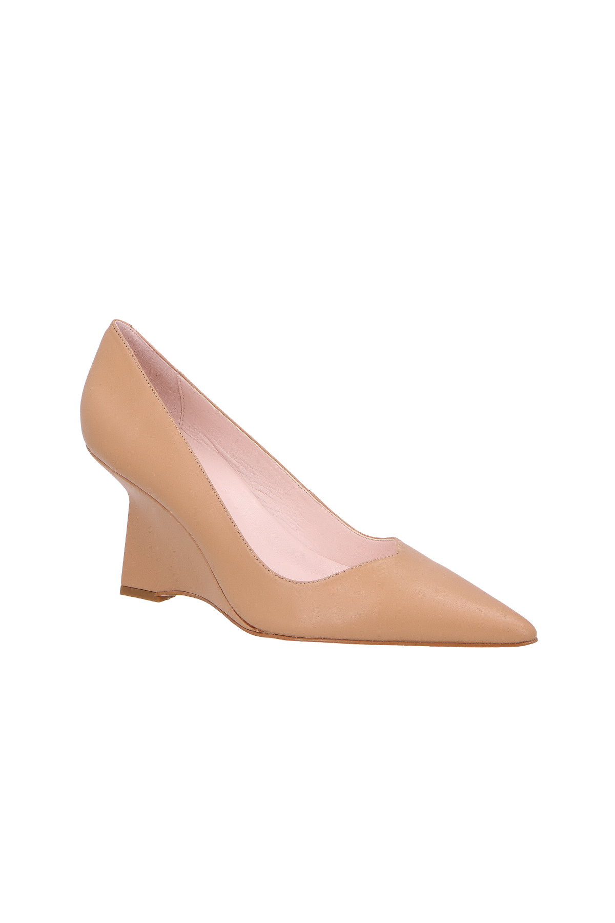 SCARPIN EM COURO BEGE BLUSH E SALTO ANABELA