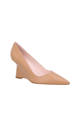 SCARPIN EM COURO BEGE BLUSH E SALTO ANABELA