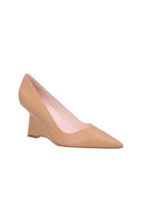 SCARPIN EM COURO BEGE BLUSH E SALTO ANABELA